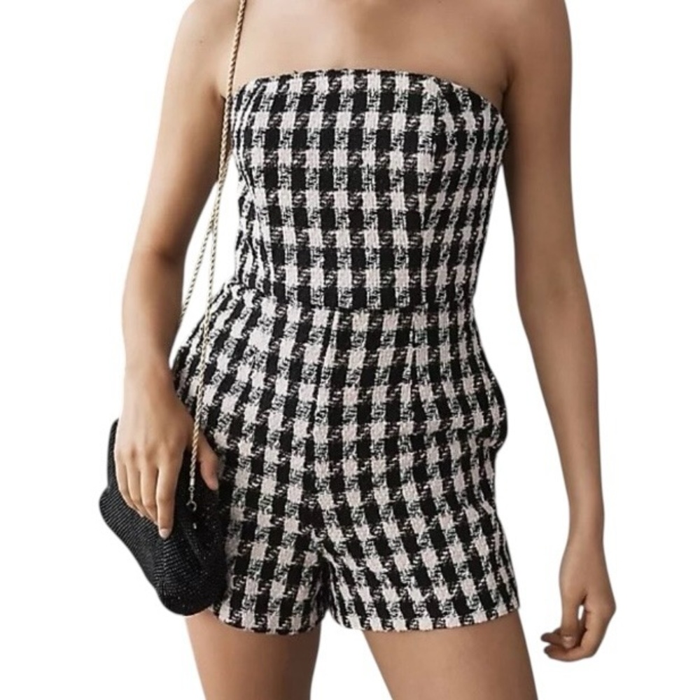 NWT Anthropologie Womens Romper Hutch Strapless Tweed Houndstooth Size 12